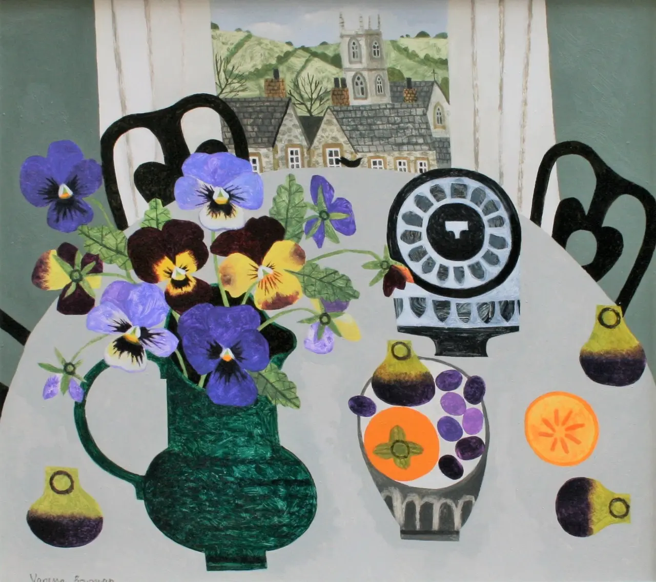 Vanessa Bowman - pansies on grey table